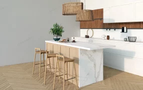 Wood And Marble Kitchen Island