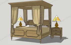 Antique Canopy Bed & Nightstand Set