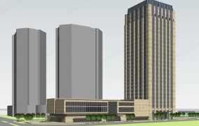 Art Deco Commercial High Rise Tower & Podium Complex SketchUp 3D Model