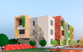 Modern Color Blocked Modular Educational Building