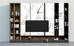 Modern Marble TV Wall With Bookshelf