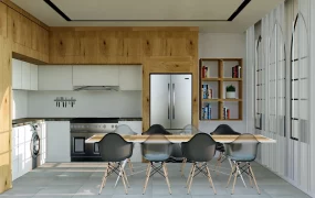 Wood Kitchen With Dining Table Set