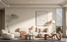 Modern Cream Japandi Living Room Scene SketchUp 3D Model