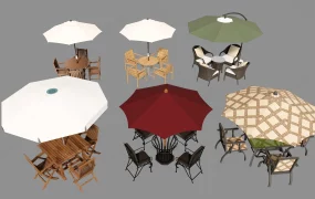 Modern Outdoor Patio Parasol & Dining Table Collection SketchUp 3D Model