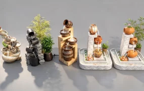 Asian Zen Cascading Pottery & Stone Water Fountain Collection