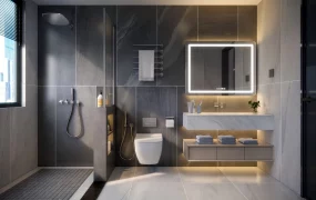 Luxury Modern Bathroom With Dark Wall