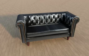 Tufted Black Leather Couch