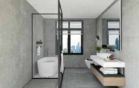 Modern Bathroom With Shower And Bathtub
