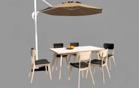 Outdoor Wood Dining Table Set With Umbrella