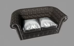 Black Leather Tufted Loveseat