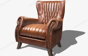 Brown Leather Wing Chair
