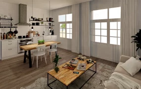 Retro Kitchen Dining And Living Room Combo