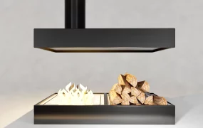 Modern Suspended Island Fireplace & Firewood Log Base SketchUp 3D Model
