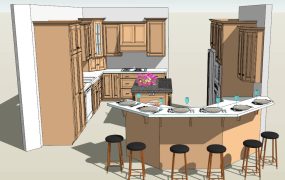 Open Kitchen with Island and Bar