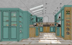 Light Blue U-Shaped Kitchen Design