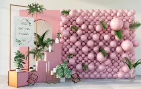 Pink Balloon & Plant Backdrop