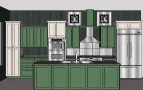 Green Kitchen Cabinet And Island