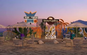 Outdoor Beach Themed Event Stage And Lounge Area