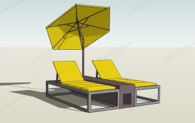 Double Sun Loungers With Umbrella