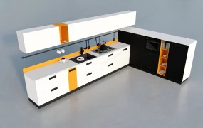 White Black And Yellow Kitchen Cabinet
