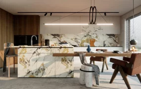 Rustic Marble Kitchen With Island