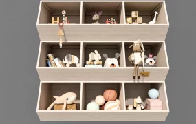 Three Tier Wooden Toy Storage Cabinet