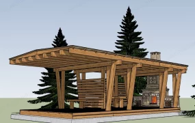 Pergola With Stone Fireplace