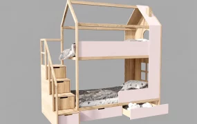 Pink And Wood Bunk Bed