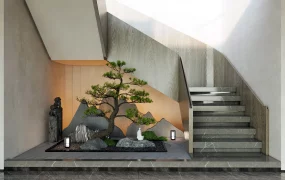 Zen Garden Under Stairs