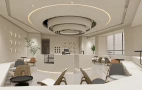 Minimalist Curved Cafe & Service Lounge Interior