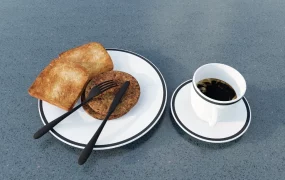 Breakfast With Coffee And Bread