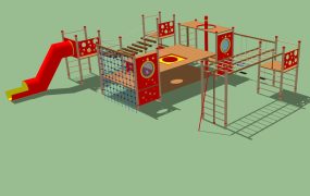 Wood Playset with Net Climb