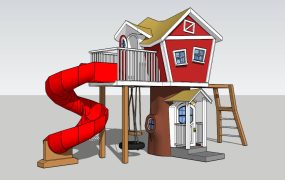 Playhouse with Slide and Swings
