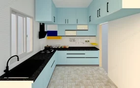 Blue Narrow Galley Kitchen