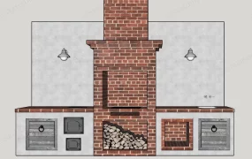 Outdoor Summer Kitchen With Fireplace