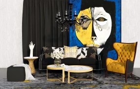 Yellow And Black Art Deco Living Room