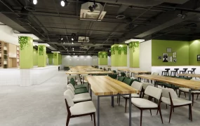 Modern Cafeteria Dining Hall Interior Scene