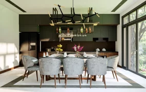 Dark Kitchen With Dining Set Comb
