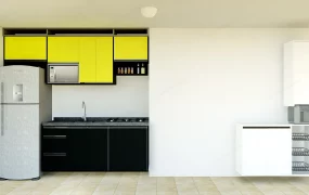 Small Yellow And Black Kitchen