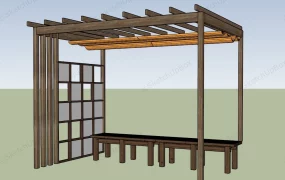 Wood Pergola With Roller Canopy