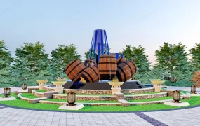 Large Wine Barrel Fountain