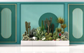 Modern Biophilic Cactus Planter & Wall Panel Feature