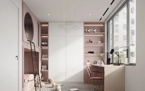 Modern Kids Bedroom With Built In Bunk Bed & Study