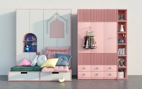 Pink Kids Wardrobe And Sofa