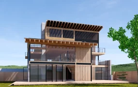 Modern Timber Hillside Villa Exterior