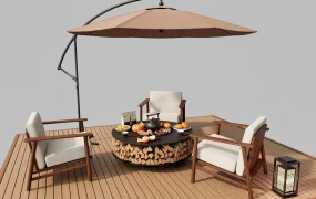 Wood Patio Set With Umbrella