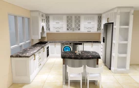 Neoclassical White Kitchen With Island