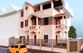 Three Story Colonial Townhouse & Courtyard Scene