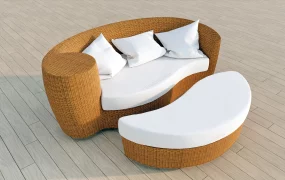 Curved Rattan Sofa & Ottoman Set