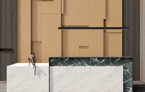 Modern Marble Reception Desk & Feature Wall SketchUp 3D Model